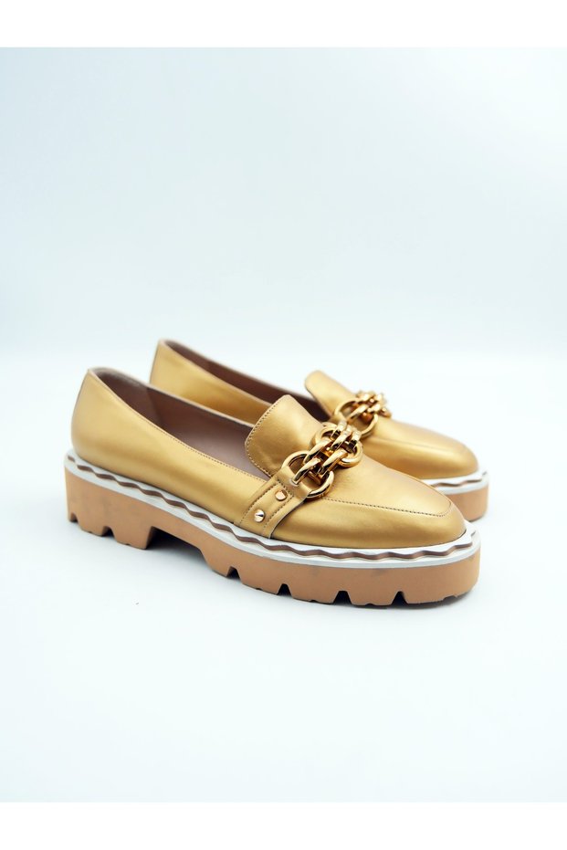 Women's Genuine Leather Ballerinas Gold
