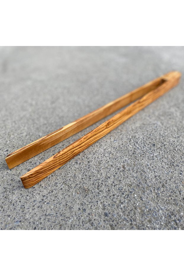 Handmade Olive Tree Barbecue Frying Tongs - Paris Collection - 38 cm Wooden Tongs Chef Tweezers