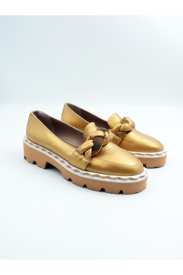 Women's Genuine Leather Ballerinas Gold