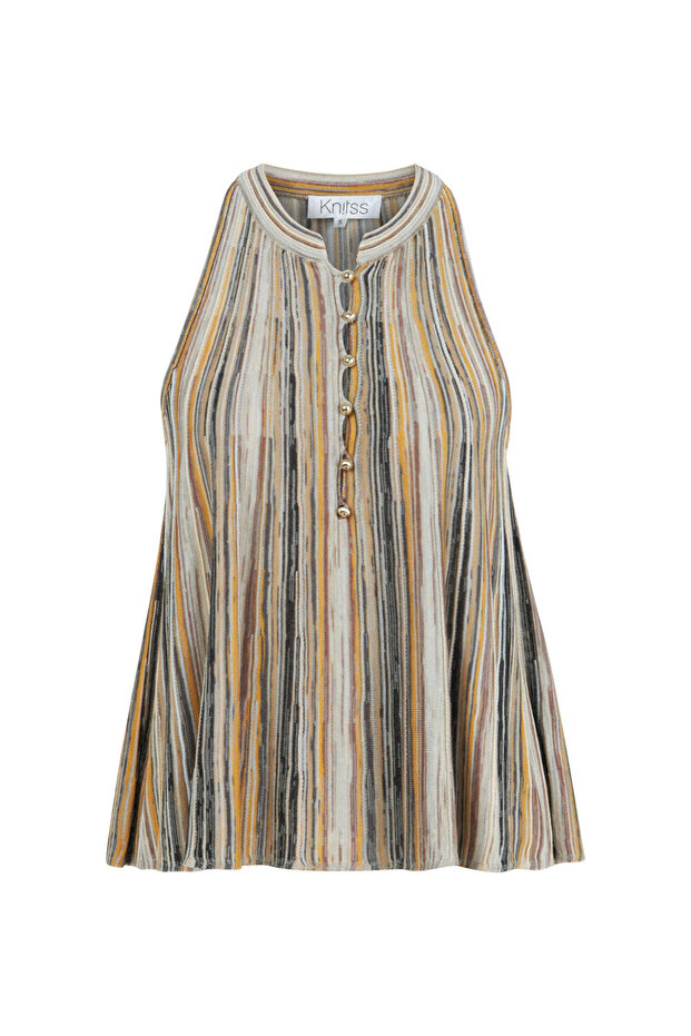 Bej Renk Bloklu Triko Üst - 6