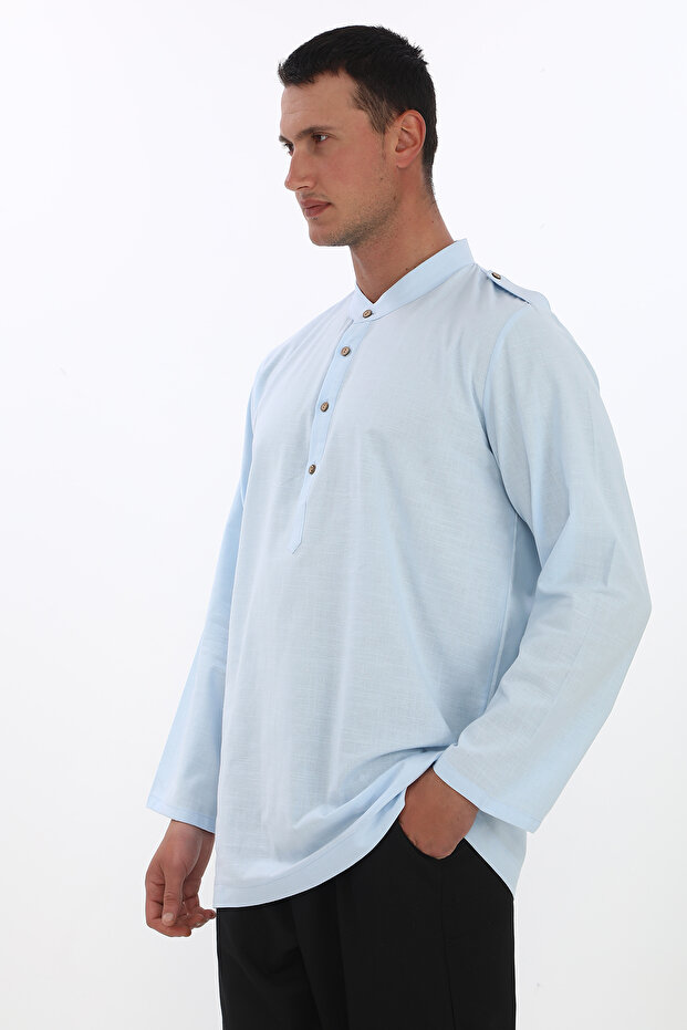 Men's Black Shirt with Epaulettes and Long Length - White