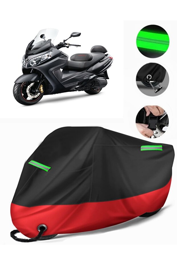 Sym Maxsym 600i ABS متوافق مع القماش المشمع للدراجات النارية (متوافق مع القفل) أسود-أحمر