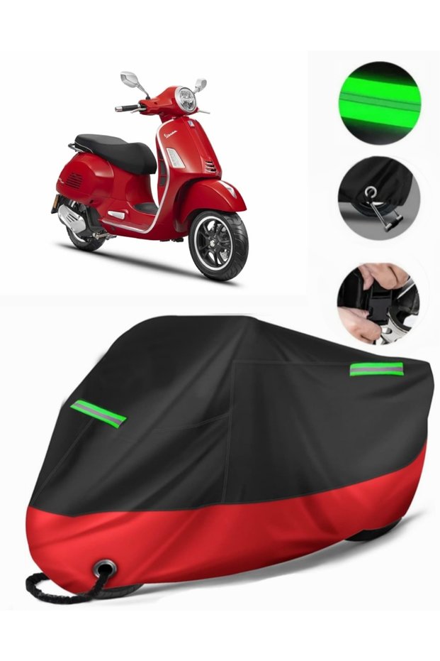 Vespa Gts 150 Abs Compatible Premium Motorcycle Tarpaulin (Lock Compatible) Black-Red