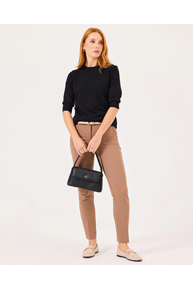 Sıfır Yaka Bel Boy Triko Bluz - 1