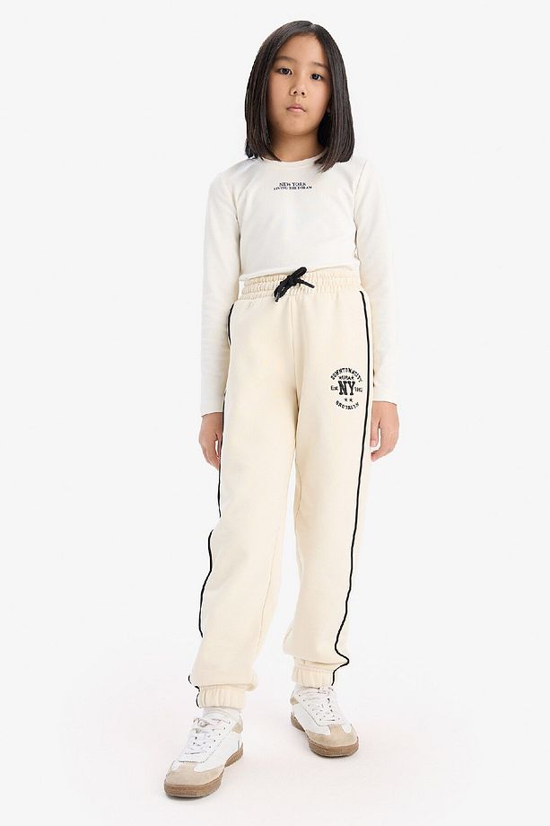 Kız Çocuk Beli Lastikli Baskılı Pamuklu Jogger Eşofman Altı D8092A824WN - 2