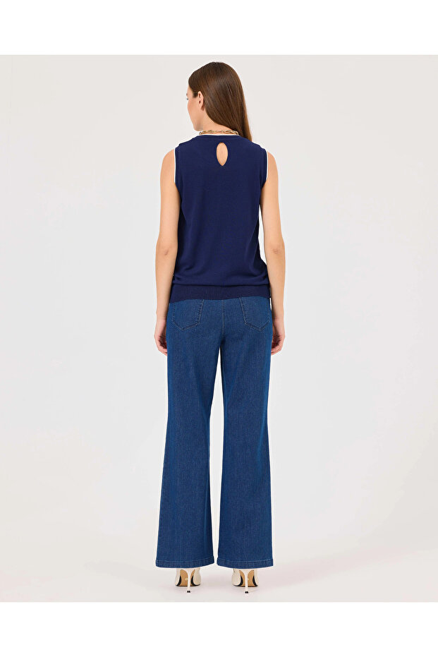 Sıfır Yaka Kolsuz Triko Bluz - 5