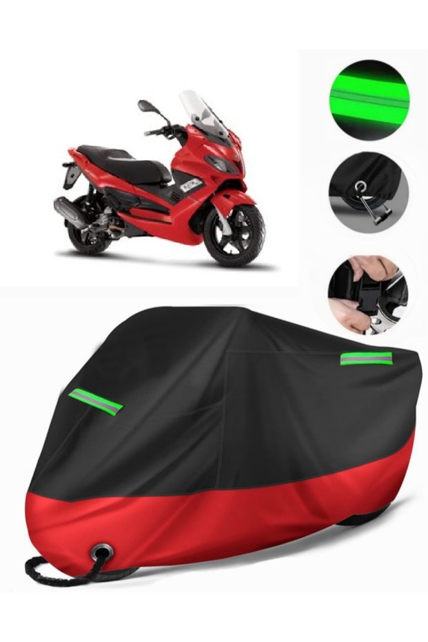 Gilera Nexus 500 Compatible Premium Motorcycle Tarpaulin (Lock Compatible) Black-Red