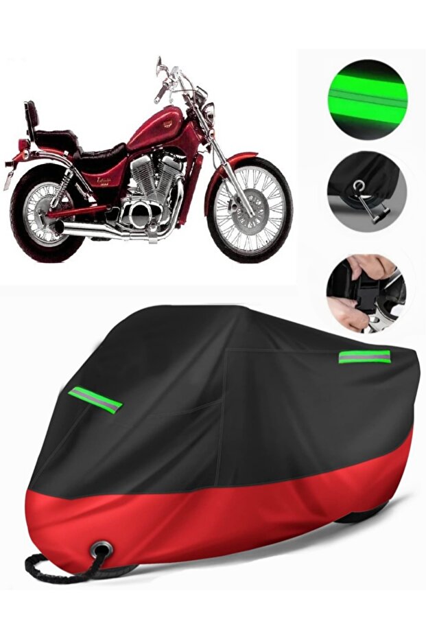 Suzuki Vs 800 Intruder Compatible Premium Motorcycle Tarpaulin (Lock Compatible) Black-Red