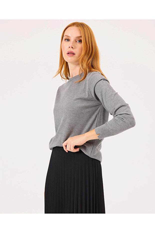 Yuvarlak Yaka Uzun Kollu Triko Bluz - 3