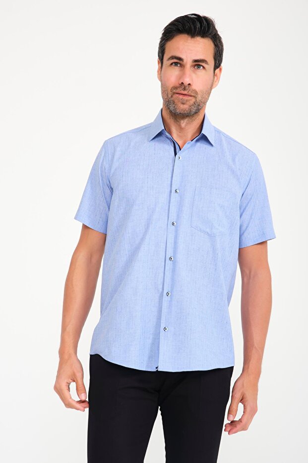 Classic Short Sleeve Neon Floral Armure Gift Boxed Men's Shirt Fs-001214 - Blue