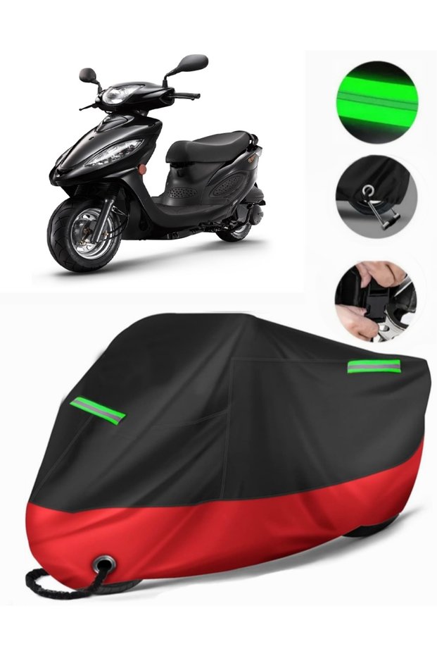 Kymco Jockey 125 Compatible Premium Motorcycle Tarpaulin (Lock Compatible) Black-Red