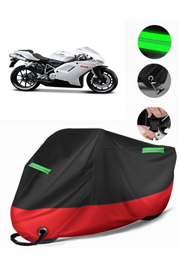 Ducati 848 Compatible Premium Motorcycle Tarpaulin (Lock Compatible) Black-Red