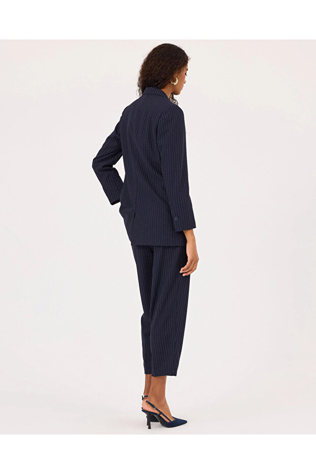 Çizgili Blazer Ceket - 6
