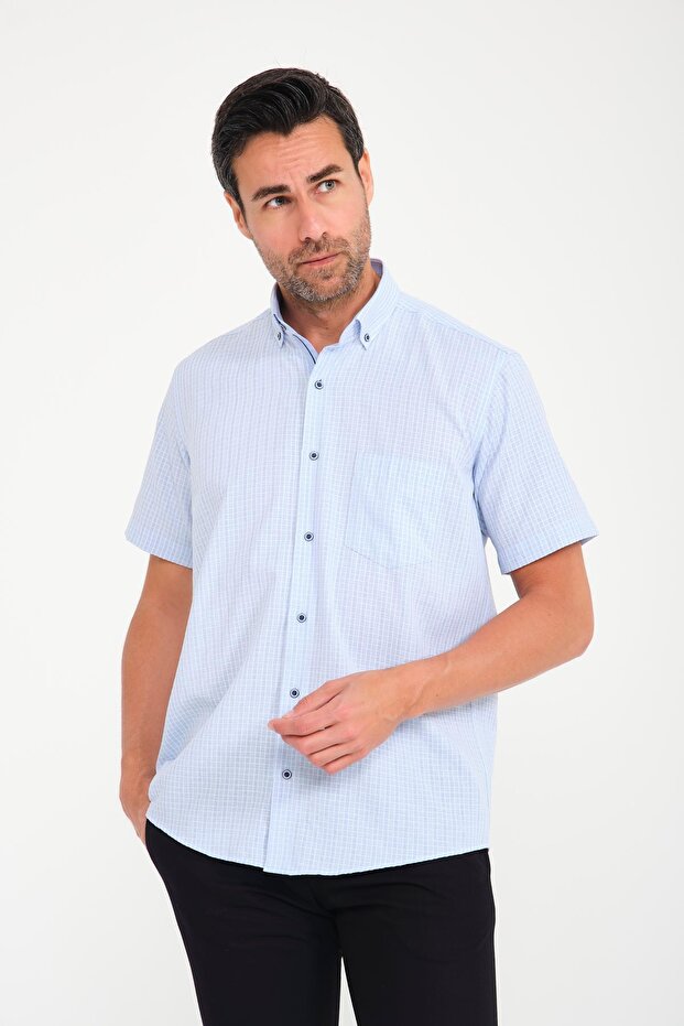 Classic Short Sleeve Neon Square Collar Buttoned Gift Boxed Men's Shirt Fs-001221 - Light Blue