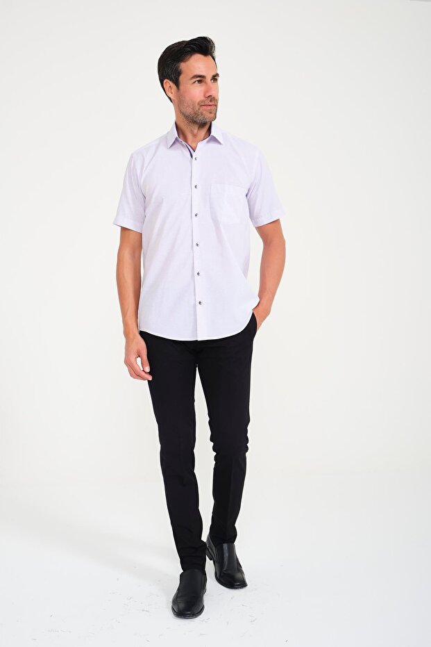 Classic Short Sleeve Linen Cotton Garneli Men's Shirt with Gift Box Fs-000748 - Light Lilac