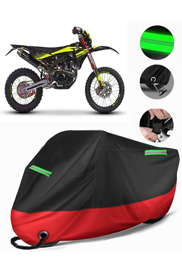 Xef 250 Enduro Trail 4t Compatible Premium Motorcycle Tarpaulin (Lock Compatible) Black-Red