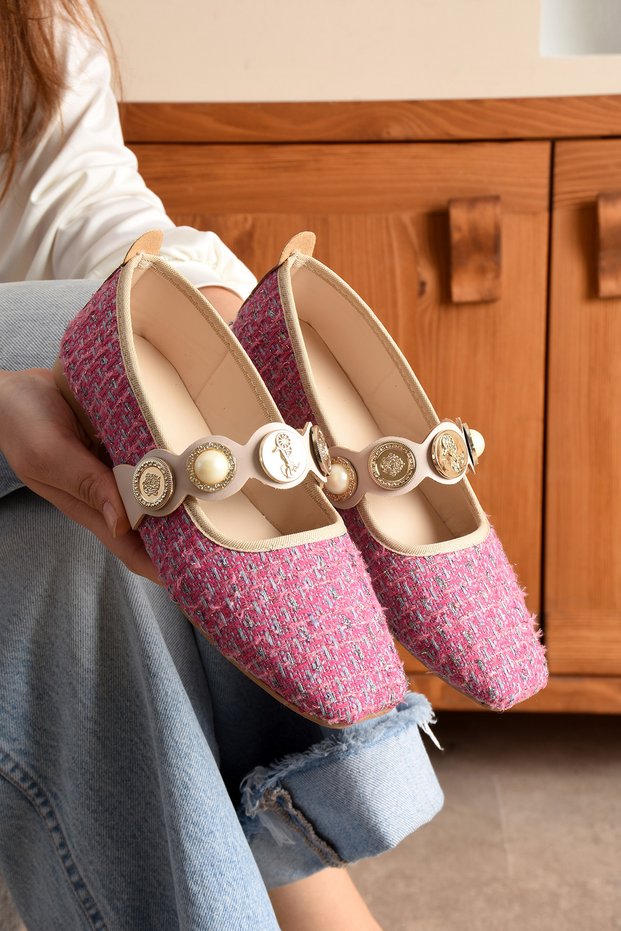 Colorful Tweed Fabric Blunt Toe Women's Ballerina Shoes