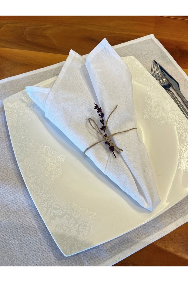 6 Pack White Organic Raw Linen Fabric Napkins 40X40