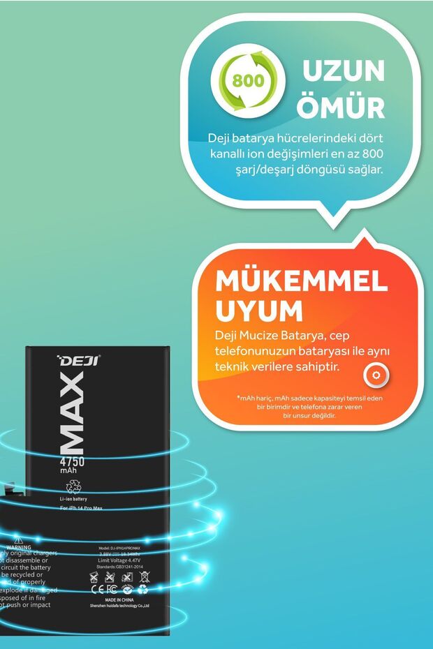 iPhone 14 Pro Max Uyumlu Mucize Batarya 4750mAh - 4
