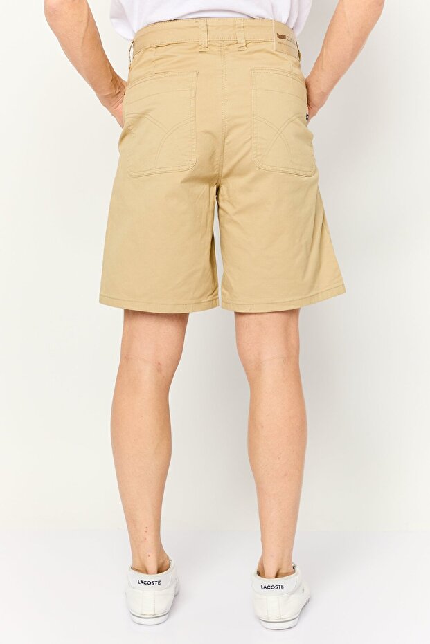 Men Plain Basic Shorts, Khaki - 4