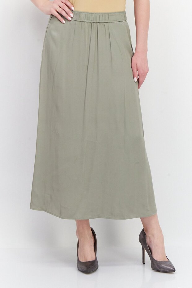 Women Solid Maxi Skirt, Olive