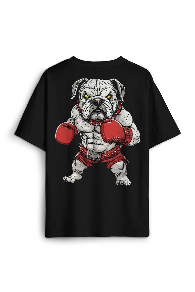 Bulldog Fight with Boxing Gloves Sport Gym T-Shirt Black Unisex