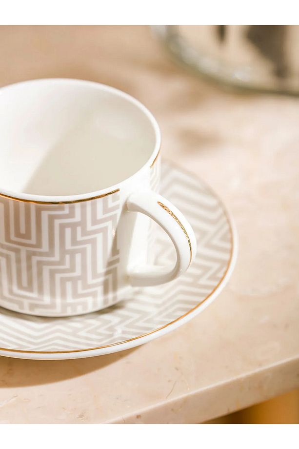 LCW HOME Bej Çizgi Desenli 2 Kişilik Kahve Fincan Takımı 90 Ml T T - 3