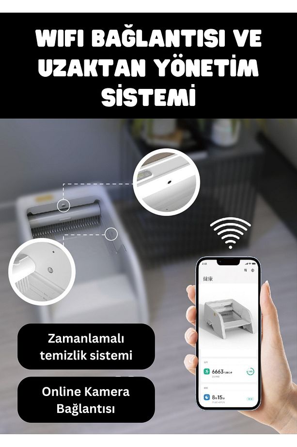 Akıllı Otomatik Kedi Tuvaleti, App, Kamera & Ses Takipli, Sensörlü Güvenlik & Kilo Ölçer - 3