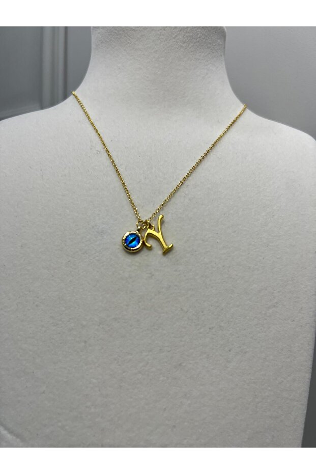Letter Necklace - Letter with Evil Eye Beads and Steel Chain
