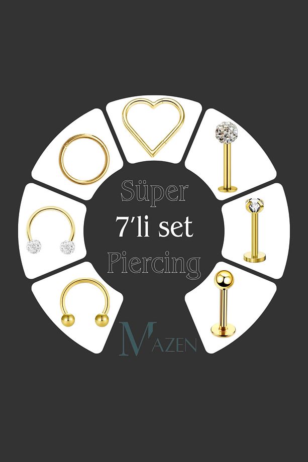 7 Farklı Model Cerrahi Çelik Set Piercing 8 mm - 1
