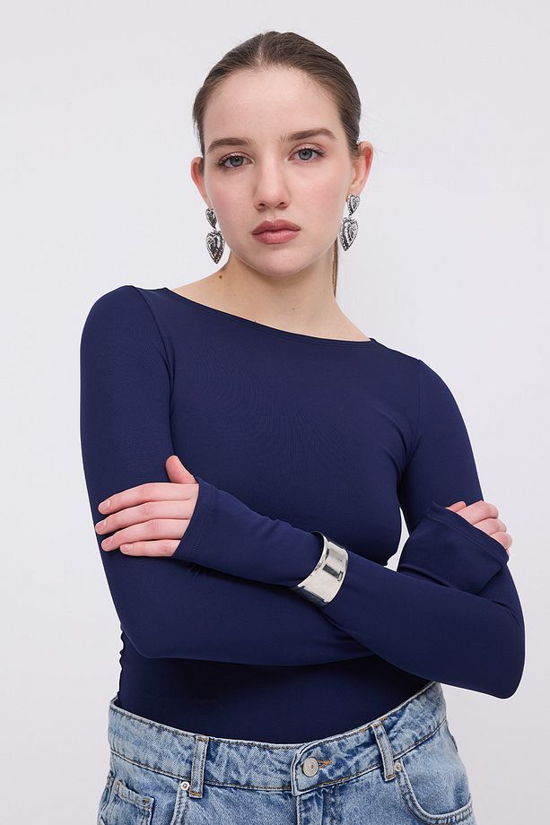 Bisiklet Yaka Uzun Kollu Basic Bluz B0252-J2 - 2