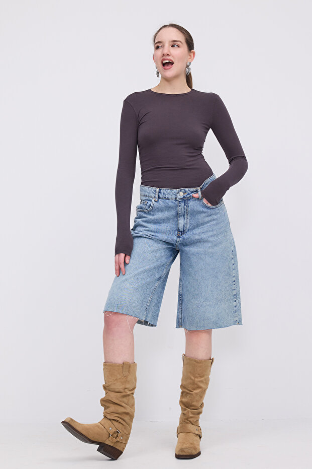 Bisiklet Yaka Basic Bluz B1496-DK2 - 1