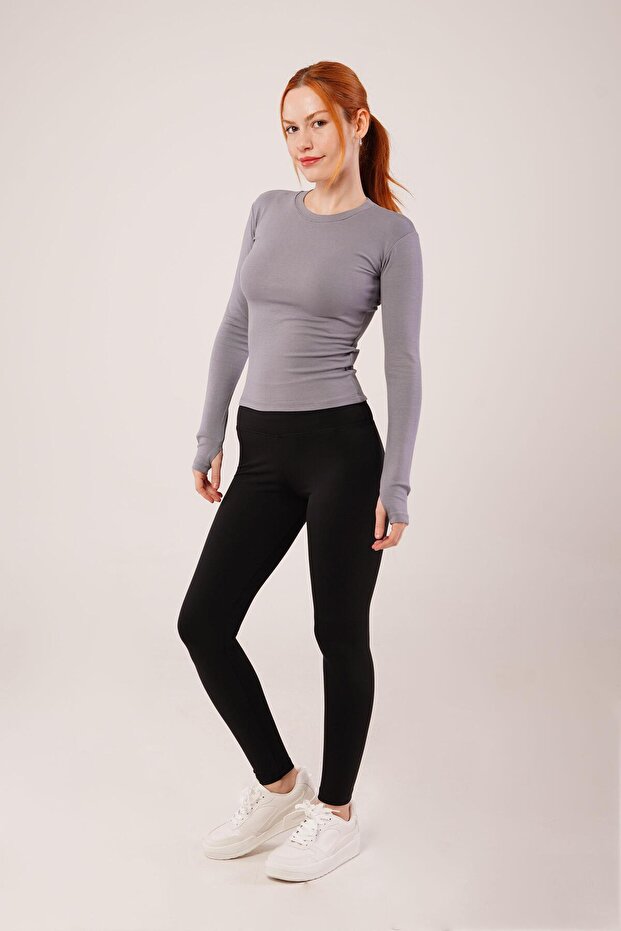    Long Sleeve Basic Gray Blouse - 2