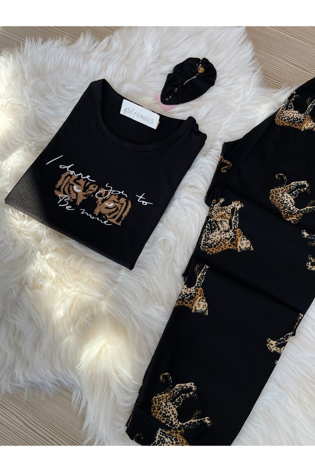 BLACK LEOPARD PATTERNED PEGASUS PAJAMAS SET - 4