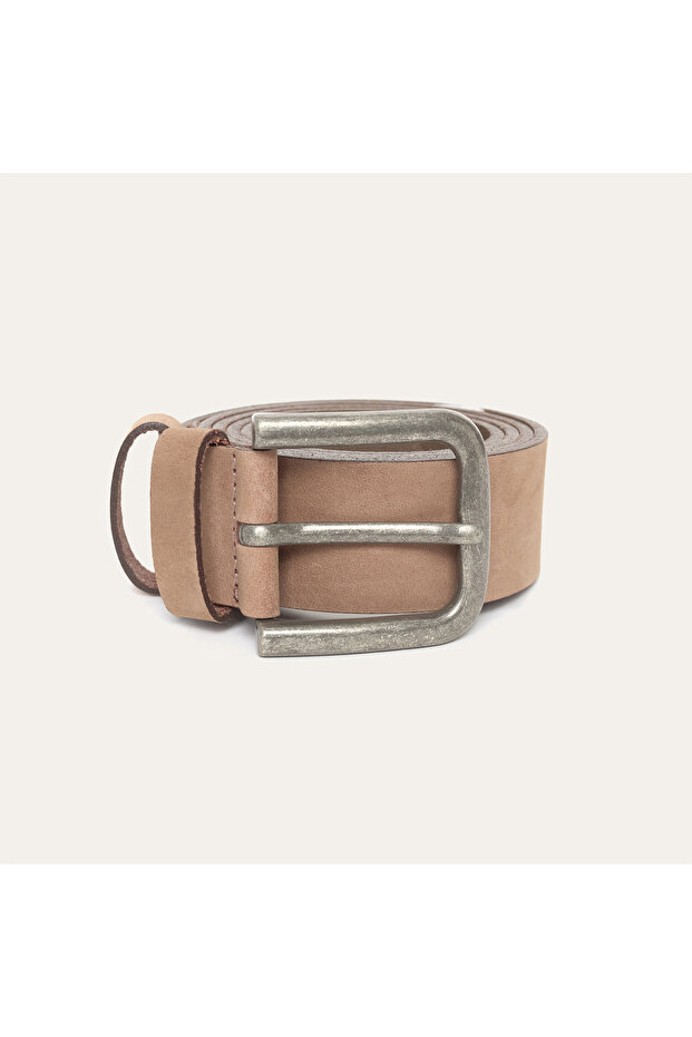 Men's Mink Color Leather Belt with Antique Buckle