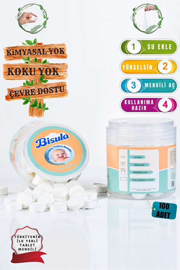 Sıkıştırılmış Tablet Bebek Mendil – Su Ile Açılan Tek Kullanımlık Bebek Temizlik Bezi (100 ADET) - 7