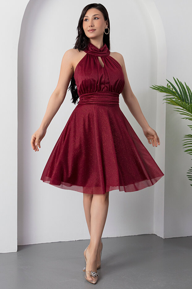 13376 C Yaka Simli Tül Elbise - 4