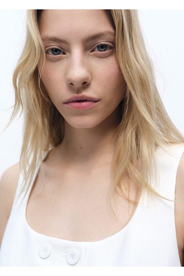 Çift düğmeli kumaş yelek - 7