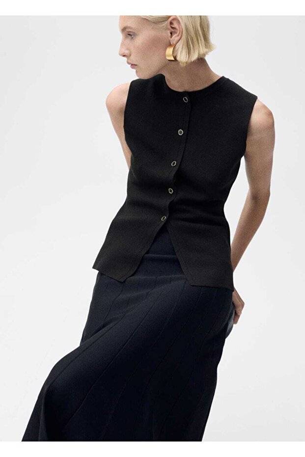 Düğmeli ince triko yelek - 6