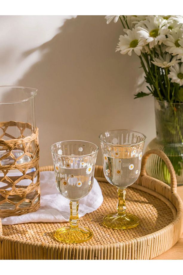 LCW  Beyaz Çiçek Baskılı Ayaklı Su Bardağı 2'li 250 Ml - 1