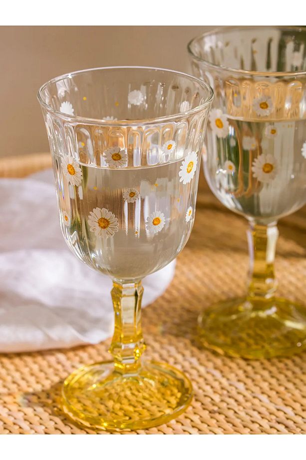 LCW  Beyaz Çiçek Baskılı Ayaklı Su Bardağı 2'li 250 Ml - 3
