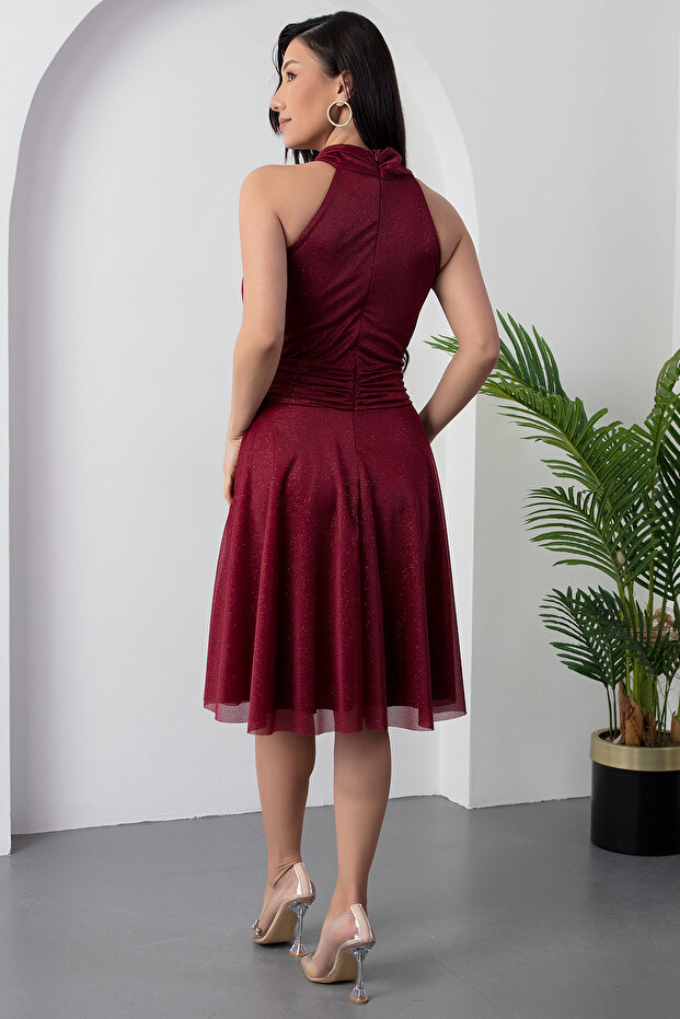 13376 C Yaka Simli Tül Elbise - 8