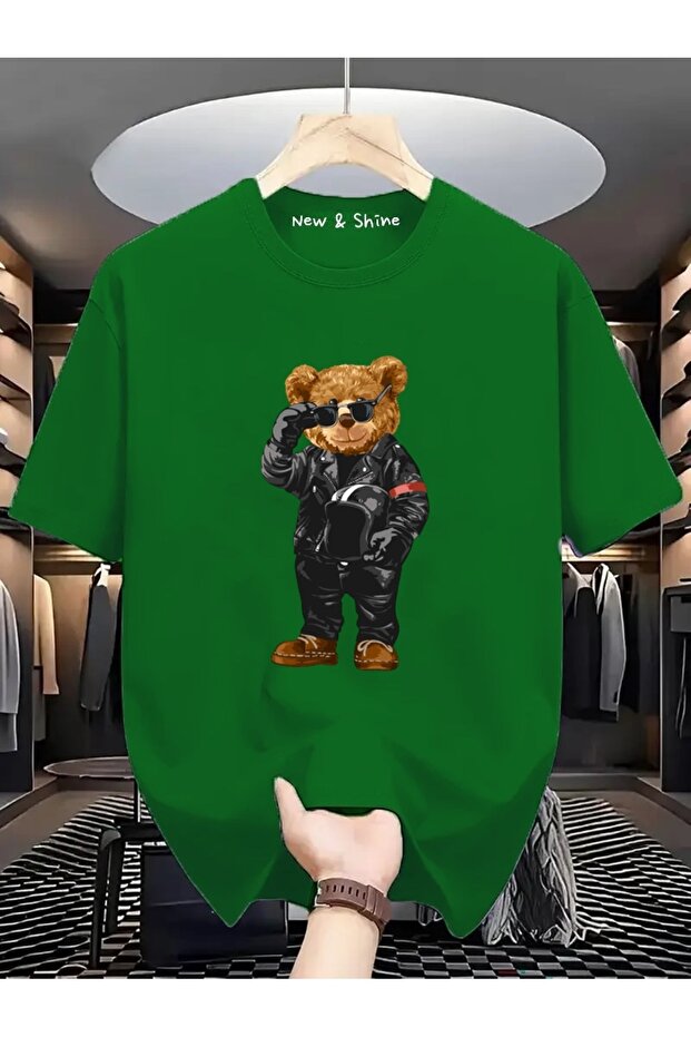 Biker Cool Bear Printed Oversize T-Shirt