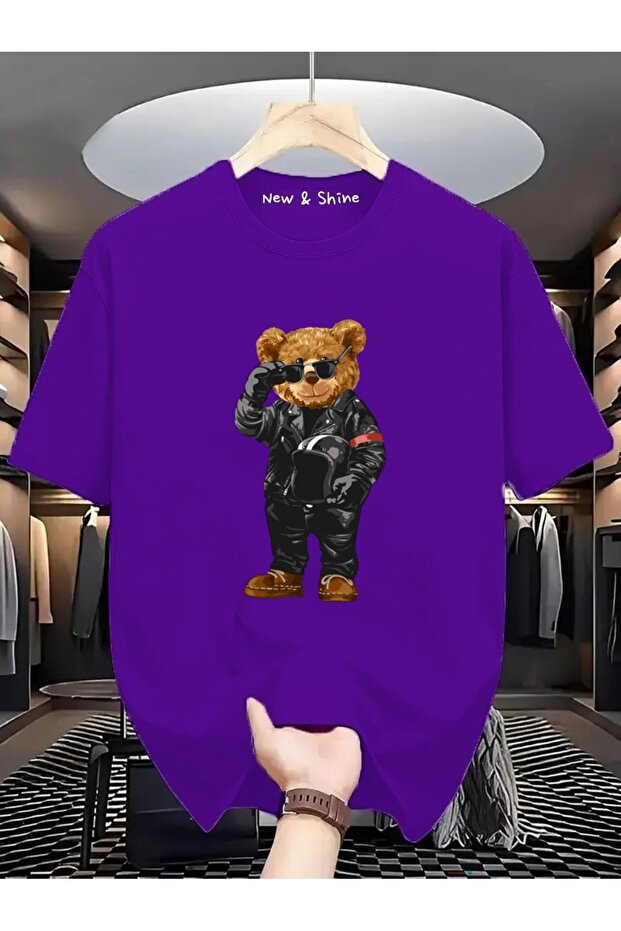 Biker Cool Bear Printed Oversize T-Shirt