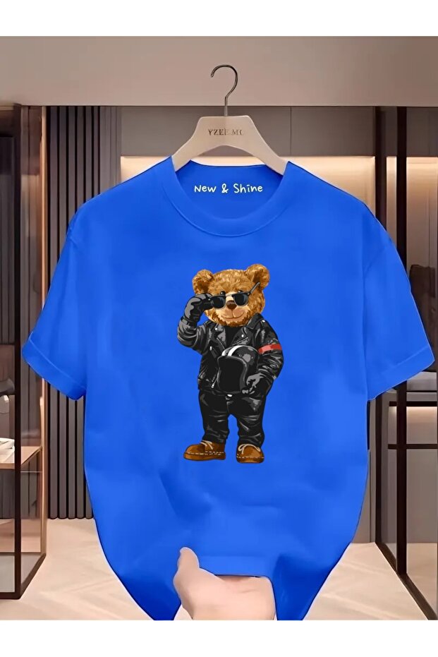 Biker Cool Bear Printed Oversize T-Shirt