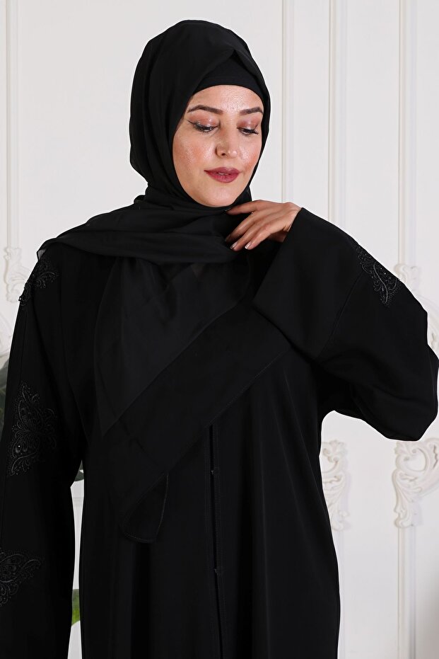 Stylish and High-Quality Dubai Silk Shawl Abaya Ferace with Butterfly Lace Detail