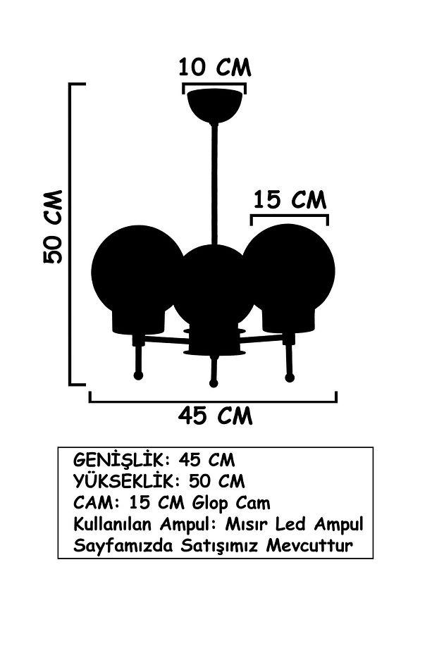 Sindo Siyah Krom 3 Bal Camlı Avize - 4
