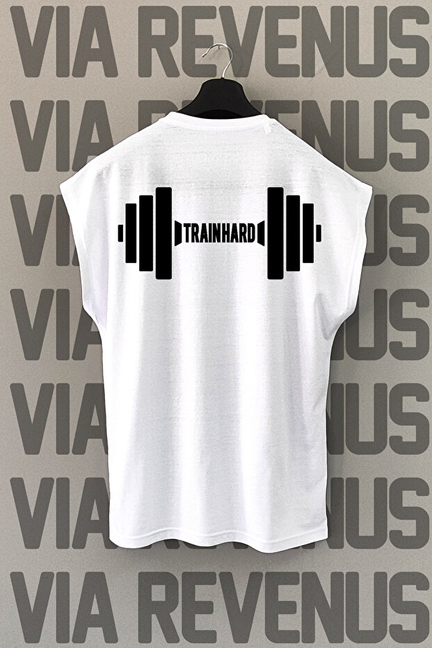 Train Hard Gym Back Printed Zero Sleeve Crew Neck Sports Tshirt