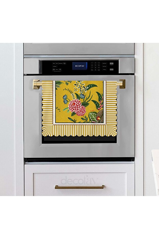 Yellow Background Botanical Flowers Design Laser Cut Oven Cover 40X53Cm