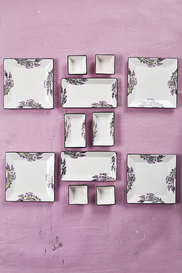 12-Piece 4-Person Lavender Breakfast Set Handmade Breakfast Presentation Set Serving Plates